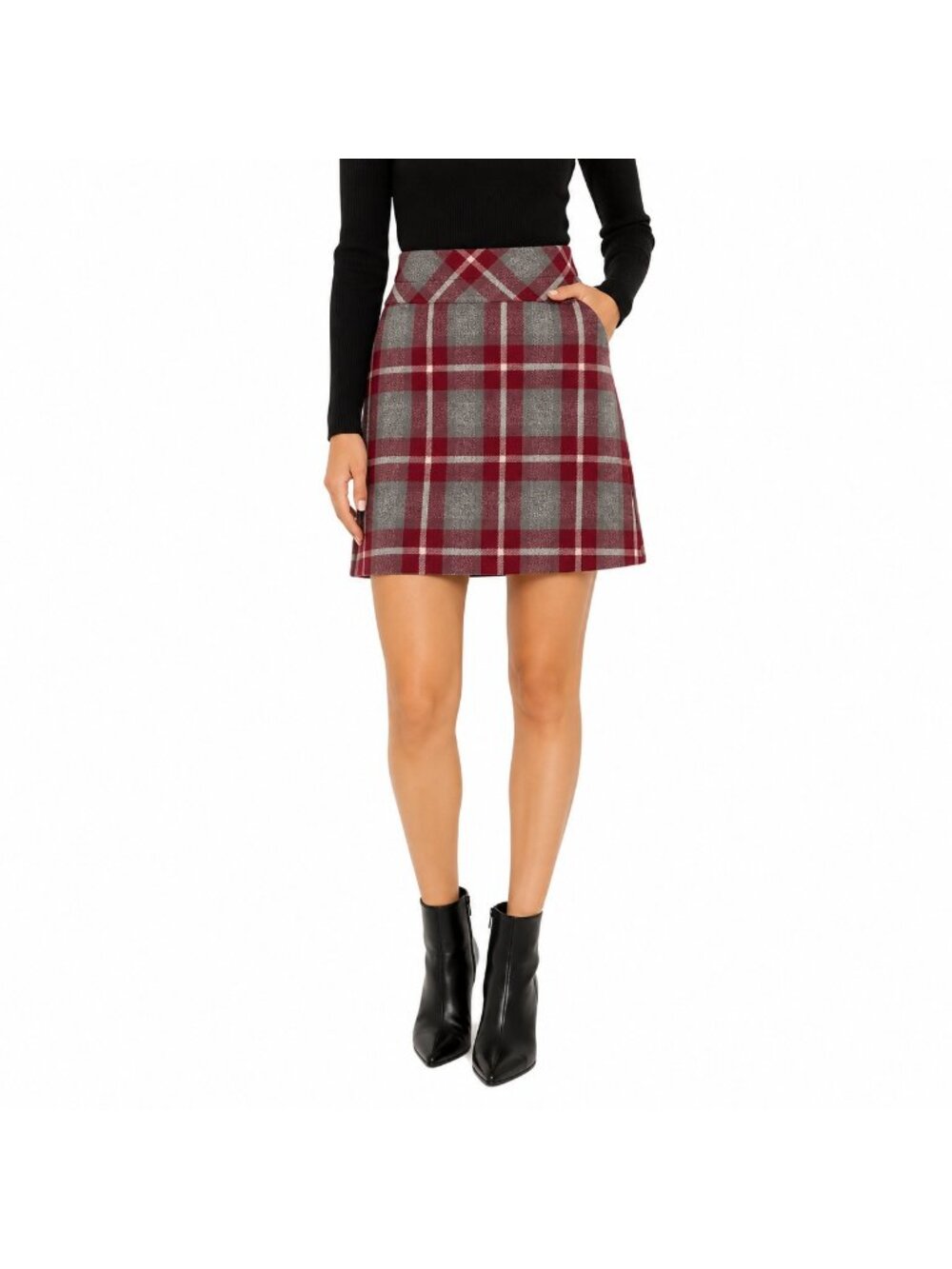 Eddie Bauer Red Grey Plaid Wool Mini Skirt - Size 6 Petite